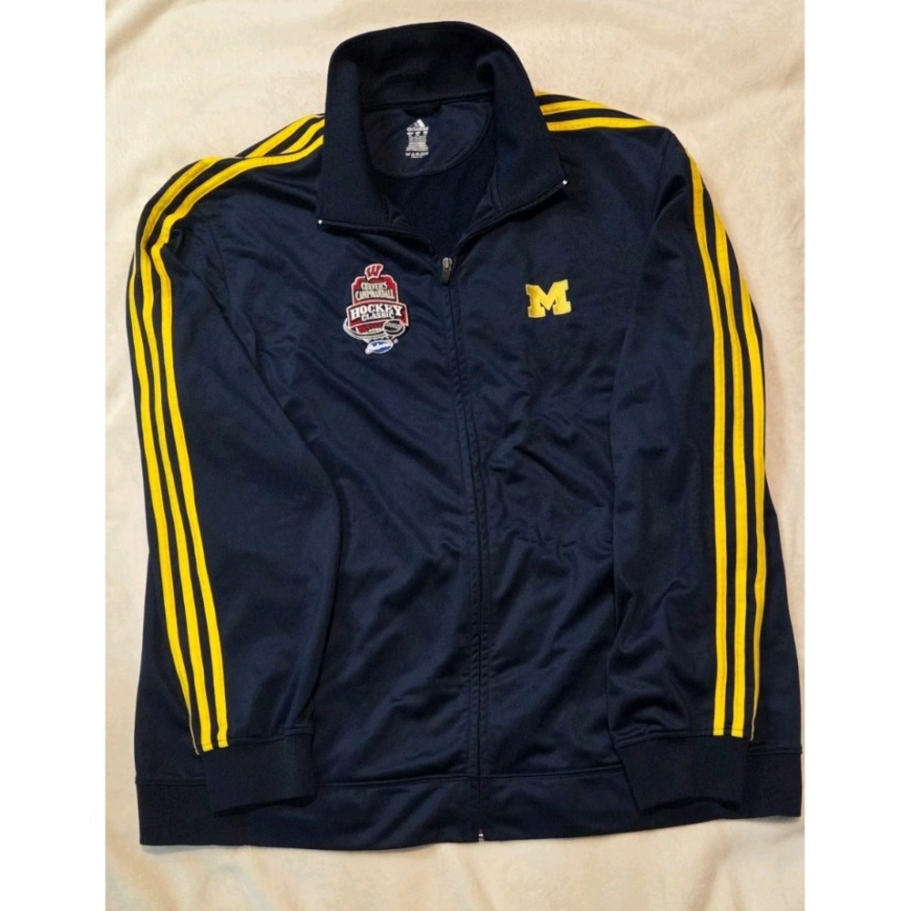ADIDAS 3 STRIP MICHIGAN WOLVERINES LONG SLEEVE FULL ZIP TRACK JACKET MENS 2XL